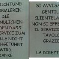 234 tabelle  Wir gestatten uns wieder einmal einen Blick ins benachbarte Trentino. Dieses im Deutschen wahrlich unverständliche Schild fotografierte Egon Bertignoll im Skigebiet Alpe Lusia.